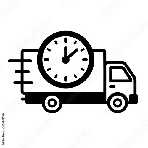 Delivery truck with clock icon representing scheduled or timed shipping - concept of ecommerce delivery logistics shipping method express shipment
