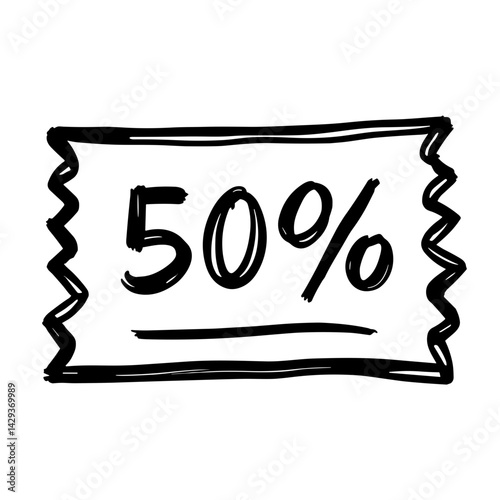 Sketch sale coupon with 50 percent representing promotional discount voucher - concept of deal coupon ecommerce marketing price reduction shopping bonus