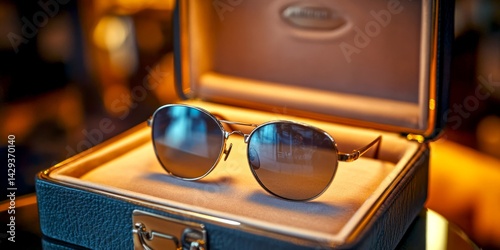 Obraz na płótnie Stylish sunglasses in an elegant case. Perfect for summer days, these sunglasses enhance any outfit. Fashionable and sleek, they are a must-have accessory for trendsetters. AI w salonie