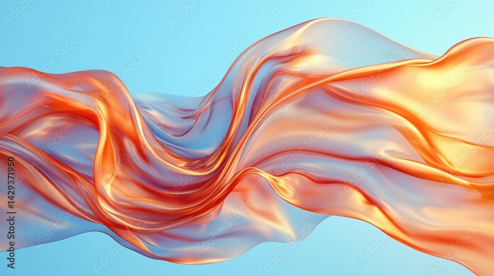 Orange and Gold Fabric Draped Against a Blue Background Orange and Gold Fabric Draped Against a Blue Background