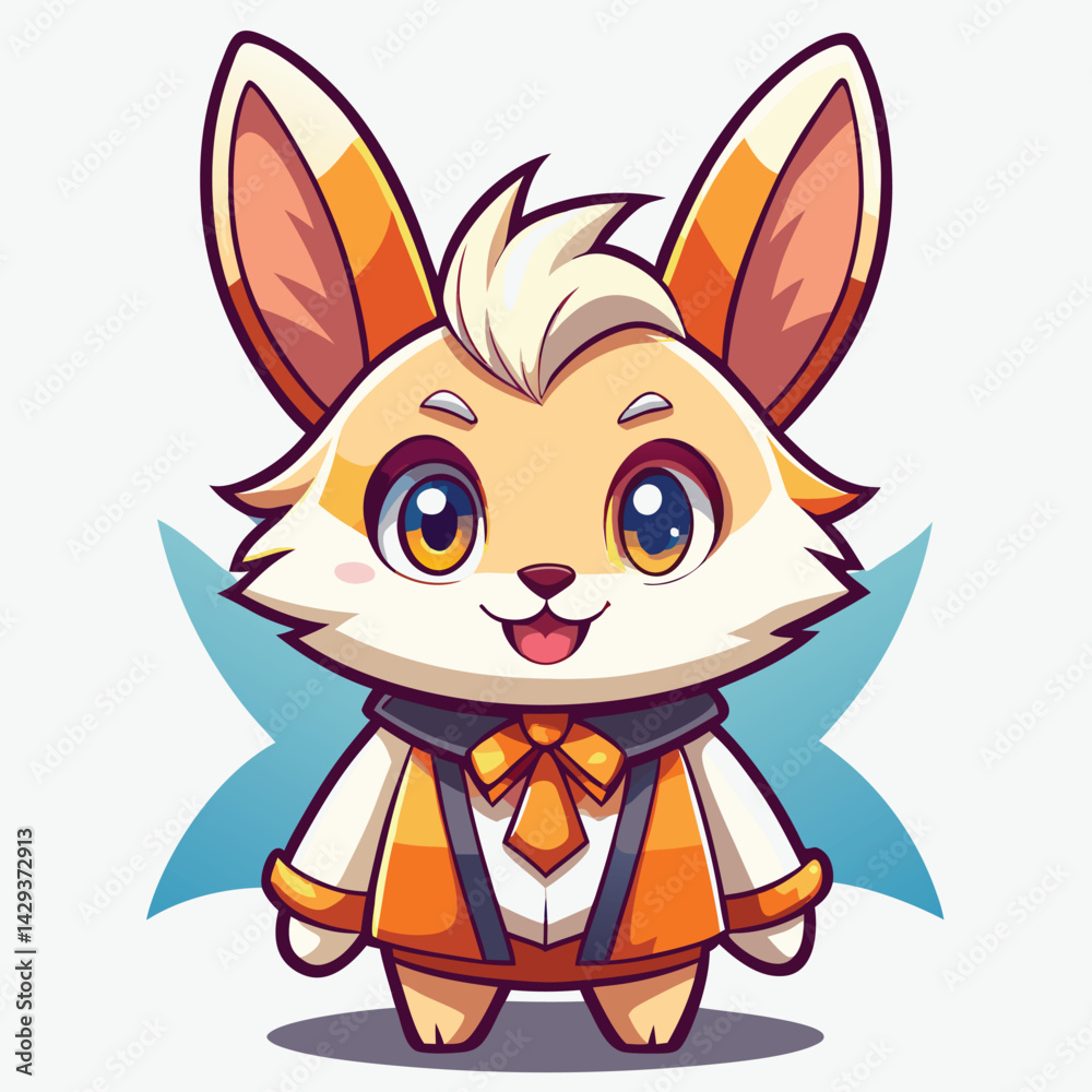 Obraz premium Cute cartoon rabbit with wings and a bow tie
