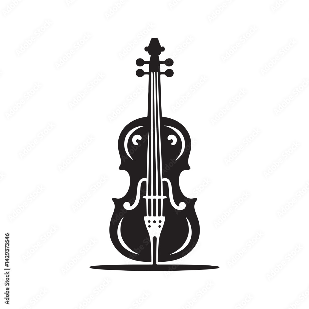 Fototapeta premium Soulful Strings: An Elegant Collection of Cello Vector Silhouettes Highlighting the Graceful Form, Deep Resonance, and Classical Beauty of This Timeless Bowed String Instrument