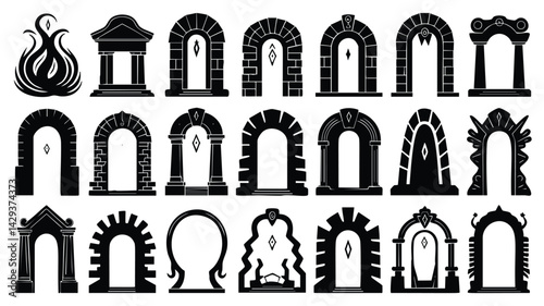 This image features a set of 20 unique archways and doors
