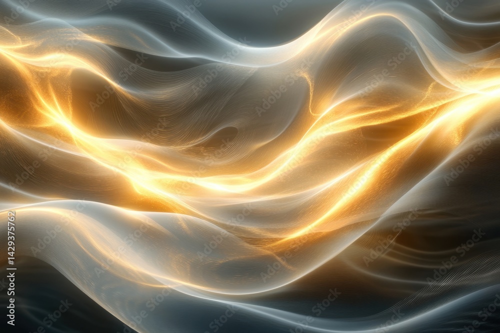 Obraz premium Ethereal waves of golden light dance gracefully in a dark space environment