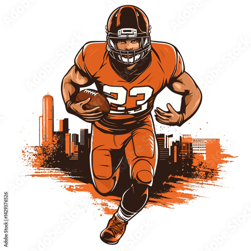 vector drawing of american football player on city background .Generative AI