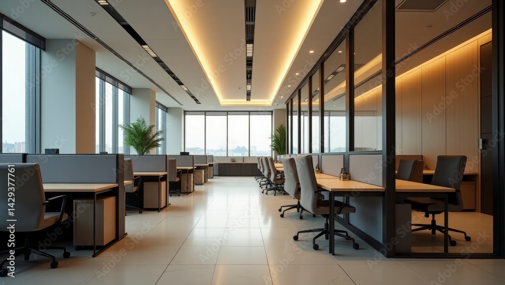 A modern office featuring elegant design and functional furniture creating an inspiring environment for productivity A modern office featuring elegant design and functional furniture creating an inspiring environment for productivity