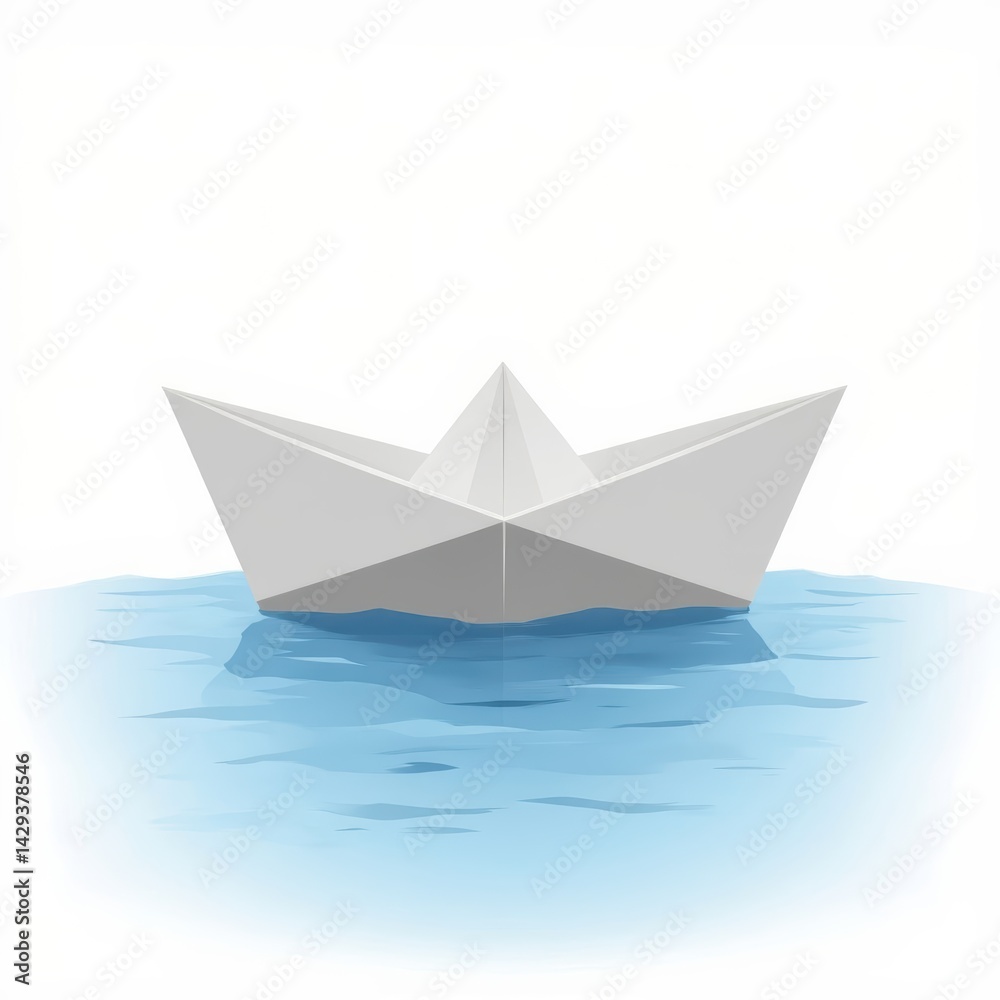 A serene paper boat floating on calm blue waters, symbolizing innocence and dreams. A serene paper boat floating on calm blue waters, symbolizing innocence and dreams.