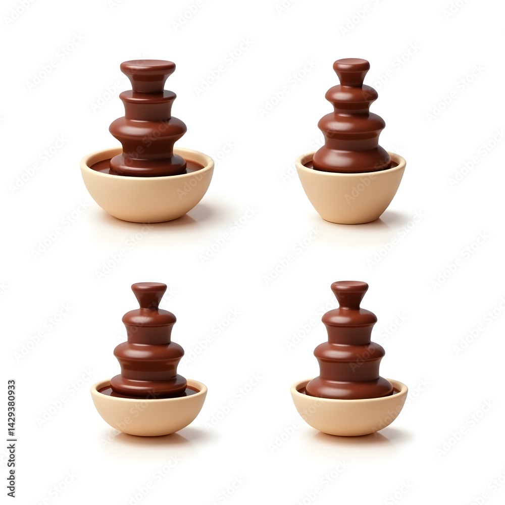 Set of Chocolate Fondue Fountain Icons Sweet Dessert Party Buffet Confectionery Restaurant Meal 3D Vector Illustration Set of Chocolate Fondue Fountain Icons Sweet Dessert Party Buffet Confectionery Restaurant Meal 3D Vector Illustration