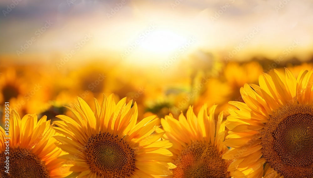 Fototapeta premium sunflowers warm summer yellow background with sunlight