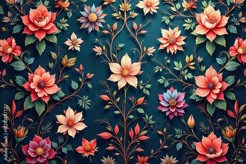 Wallpaper Mural Intricate floral damask, lush blooms & vines, repeating design, wedding, motif Torontodigital.ca