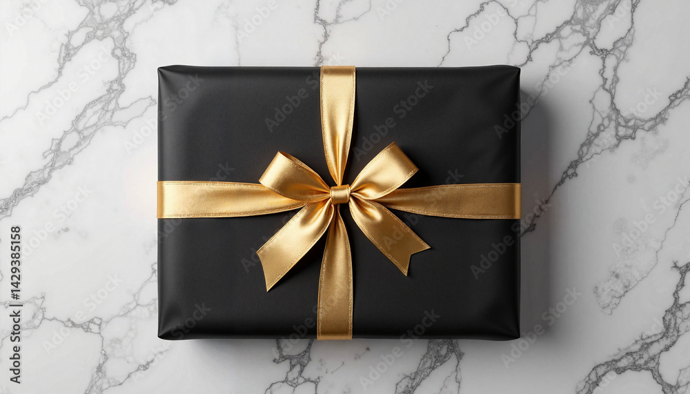 Elegant Christmas gift wrapped in black with a golden bow