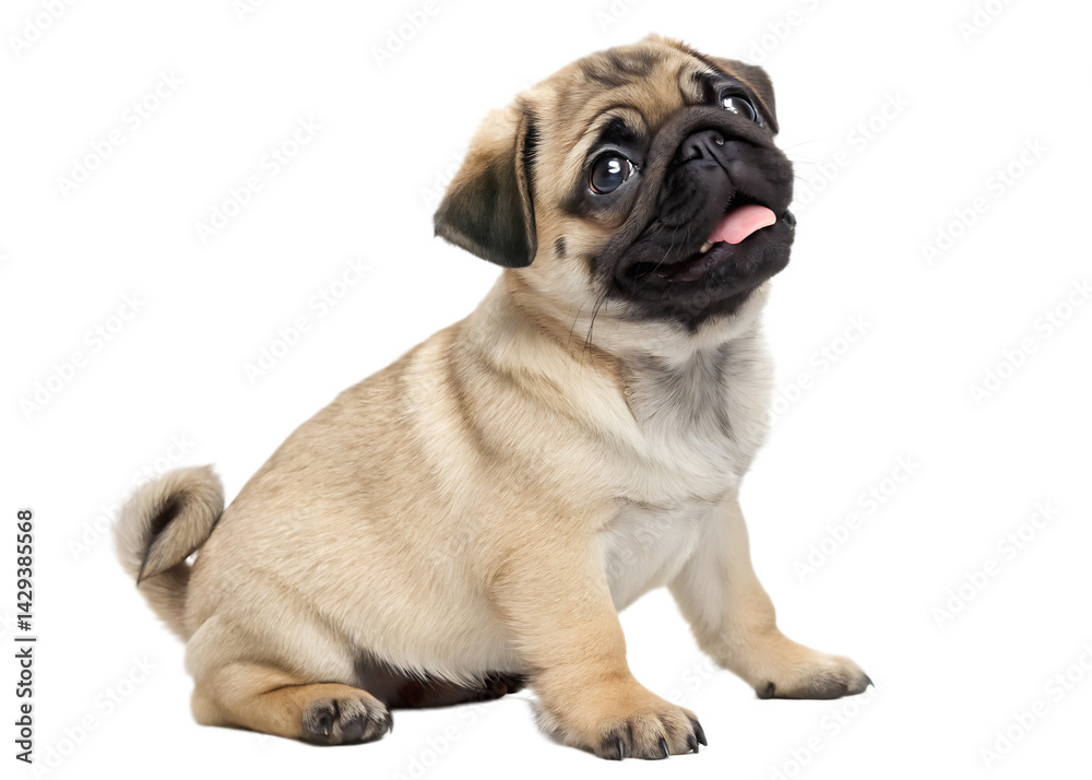 Pug puppy sitting isolated on transparent background Pug puppy sitting isolated on transparent background