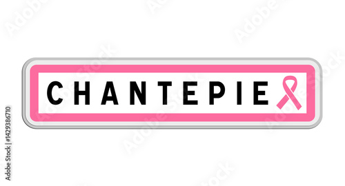 Panneau de sortie de Chantepie, Ille-et-Vilaine, Bretagne avec Ruban Octobre Rose