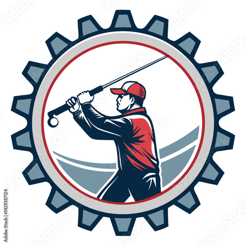 A futuristic fisherman expertly using a high-tech slingshot fishing rod, showcasing advanced gear and a sleek, modern design.