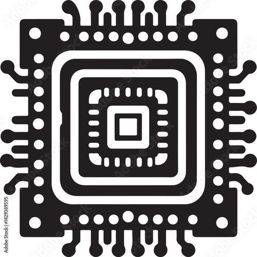 Silhouette vector EPS icon of a CPU, ideal for computing, technology, and electronics-related design projects.