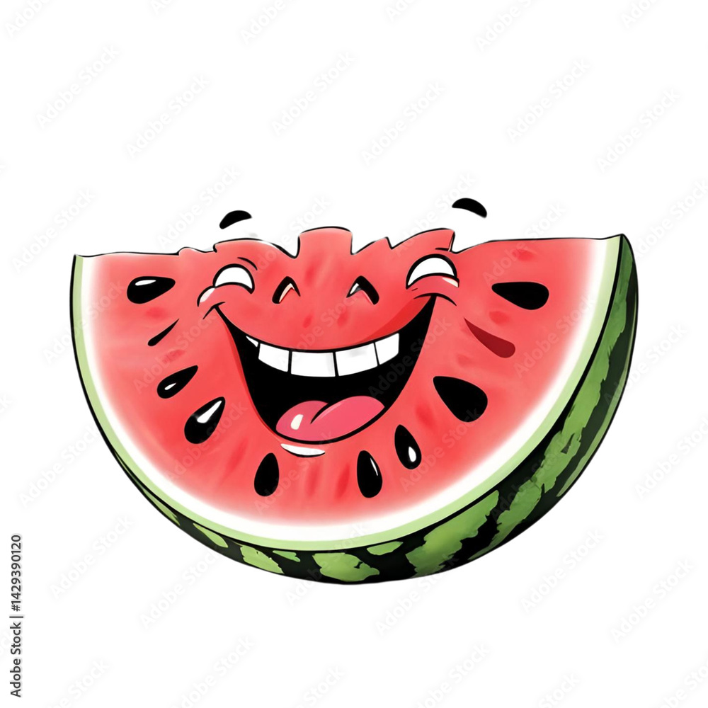 Obraz premium Cartoon of a laughing watermelon slice