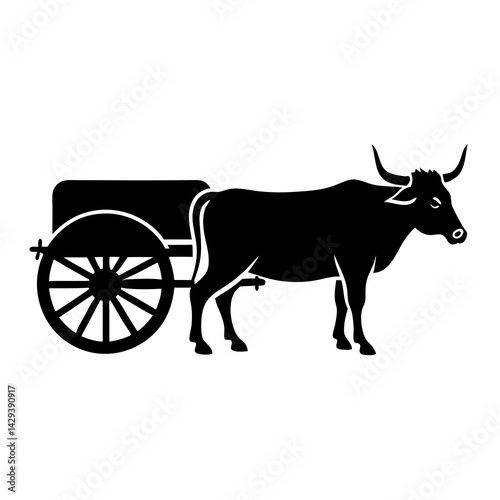 Ox Cart Simple Vector Silhouette Icon