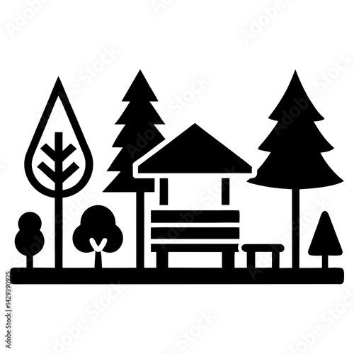Park Icon Set in Black and White