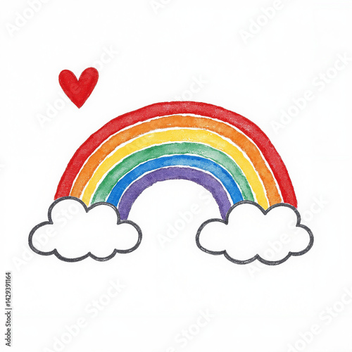 Heart cloud with rainbow watercolor illustration in bright colors  