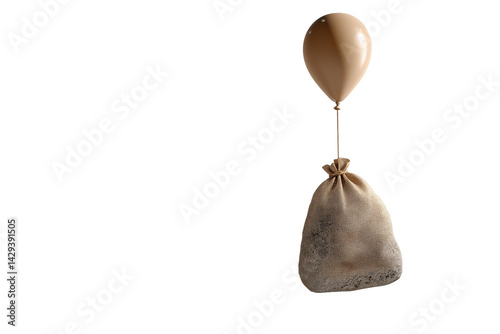 Luftballon trägt schweren Stein als Symbol für Belastung PNG mit transparentem Hintergrund

