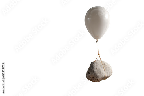 Luftballon trägt schweren Stein als Symbol für Belastung PNG mit transparentem Hintergrund

