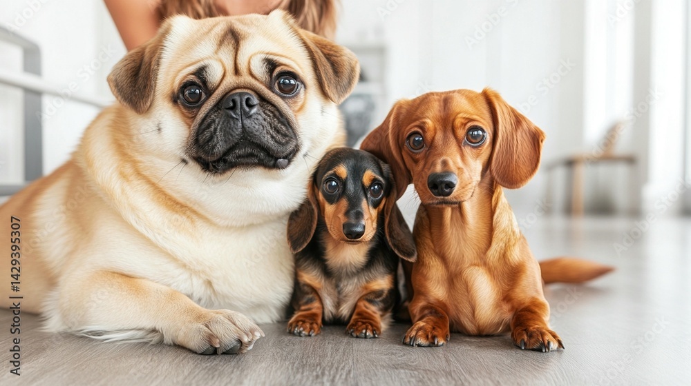 Obraz premium Adorable pug and dachshund dogs sitting together