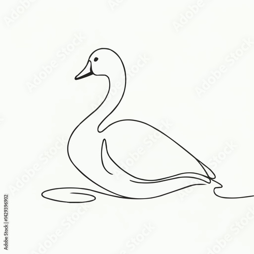 Single-line drawing of a graceful swan on a serene background  