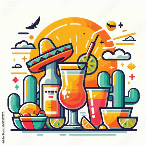 alcohol, tequila, drink, cocktail, party, sunrise, alcoholic, glass, ice, beverage, juice, summer, bar, orange, citrus, fruit, refreshing, tropical, cold, fresh, background, slice, grenadine, refreshm
