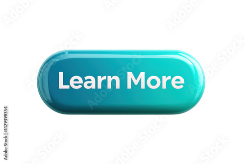 Türkisfarbener 3D-Webbutton mit Learn More Schriftzug PNG mit transparentem Hintergrund

