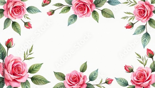 Delicate watercolor roses & leaves, repeating pattern, pretty, wallpaper