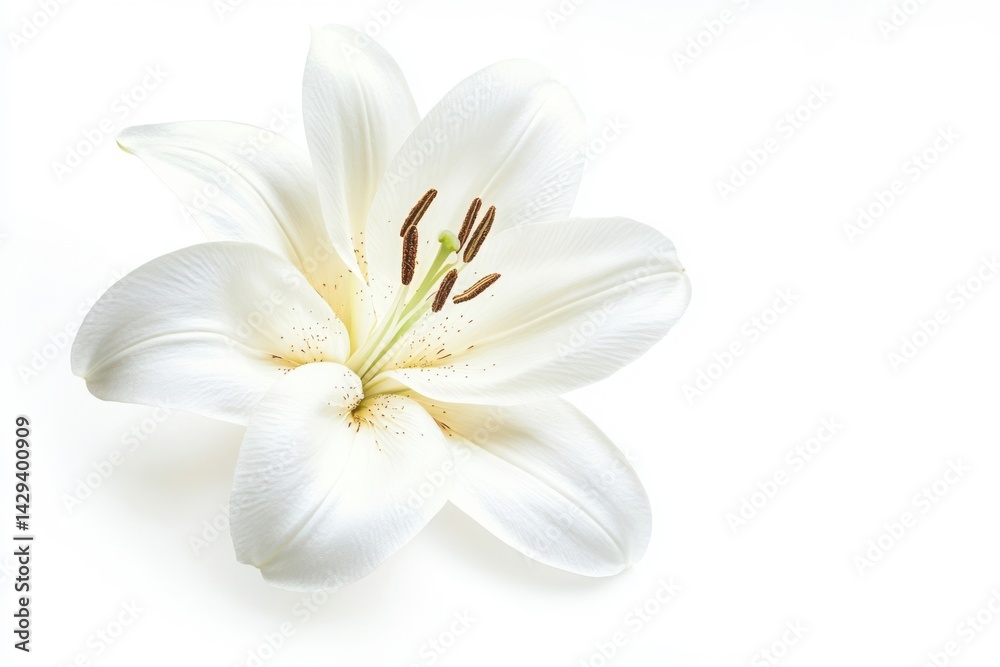 Fototapeta premium Elegant lily flower close up photo on white background