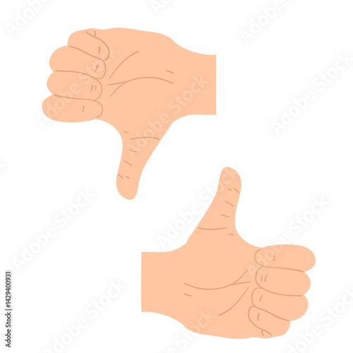 Signs no or negative and ok, yes, positive. Thumbs down dislike and up like