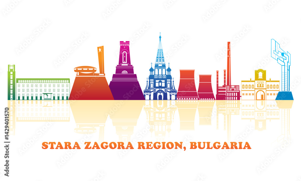 Colourfull Skyline panorama of Stara Zagora Region, Bulgaria- vector illustration