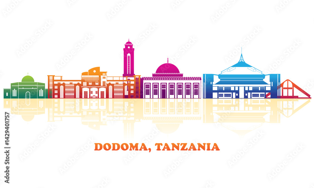 Colourfull Skyline panorama of city of Dodoma, Tanzania - vector illustration