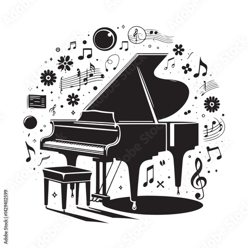Elegance in Harmony: A Refined Collection of Grand Piano Vector Silhouettes Showcasing the Timeless Beauty, Graceful Form, and Rich Sound of This Iconic Classical Instrument.