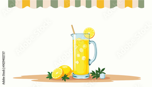 Refreshing lemonade pitcher with lemons and mint on a countertop  