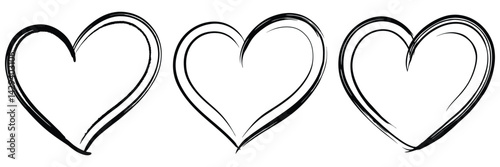abstract vector illustration shows a black and white heart, paint stroke love shapes, brush love shape