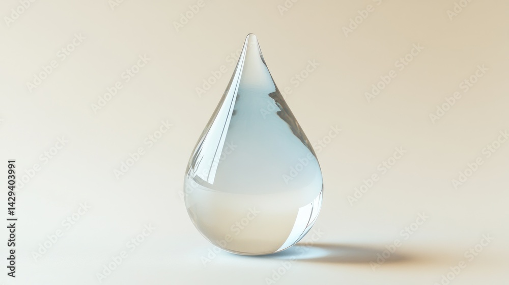 Fototapeta premium Transparent water droplet on a light beige background.