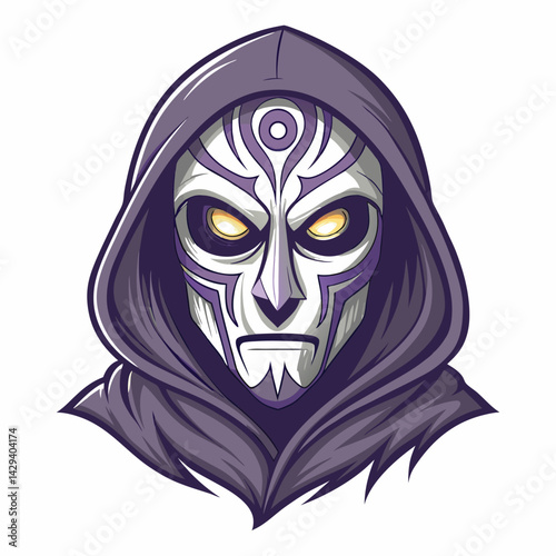 Render a spectral gray elemental mask, possessing glowing, ethereal eyes.  The mask should exude a chilling, otherworldly presence.