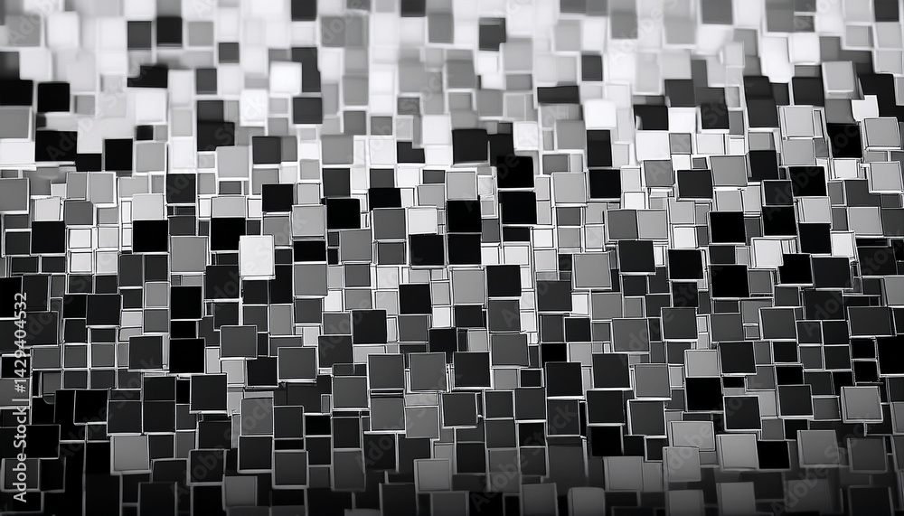 Fototapeta premium black white disordered square pixel background