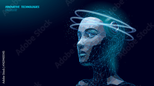 AI Cyborg woman face with messed up emotion. Error, System Alert Artificial Intelligence mistake fail technology serious system error. System dangerous failed vector illustration