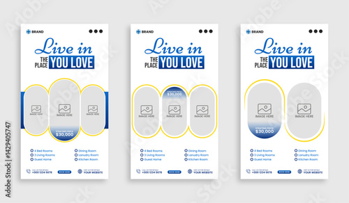 Real estate social media instagram stories or vertical banner template set.
