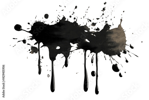 Dynamische schwarze Tusche- und Tintenspritzer als abstrakte Kunstform PNG mit transparentem Hintergrund

