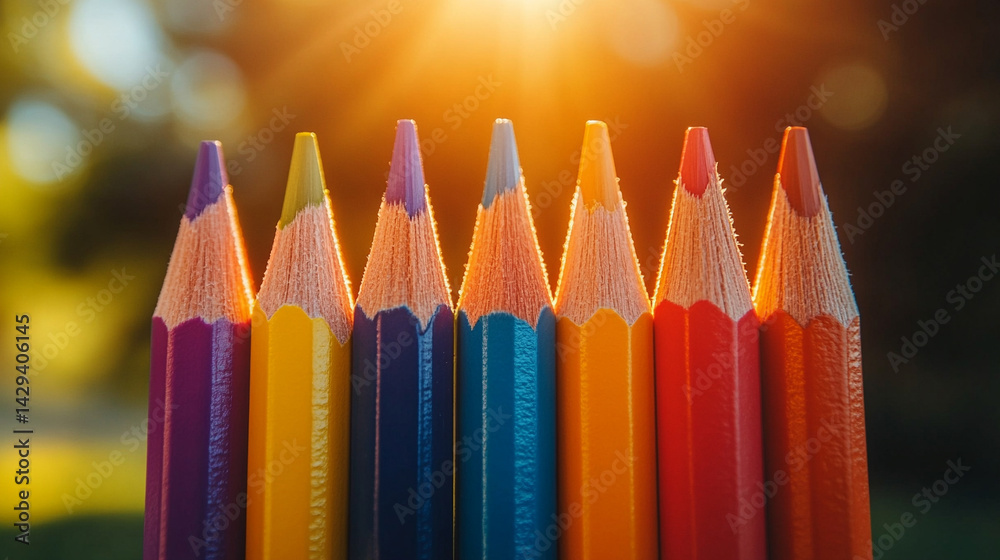 Close-up of sharpened multicolored pencils tightly arranged with focused tips against a soft blurred background symbolizing creativity diversity potential and the beginning of new ideas