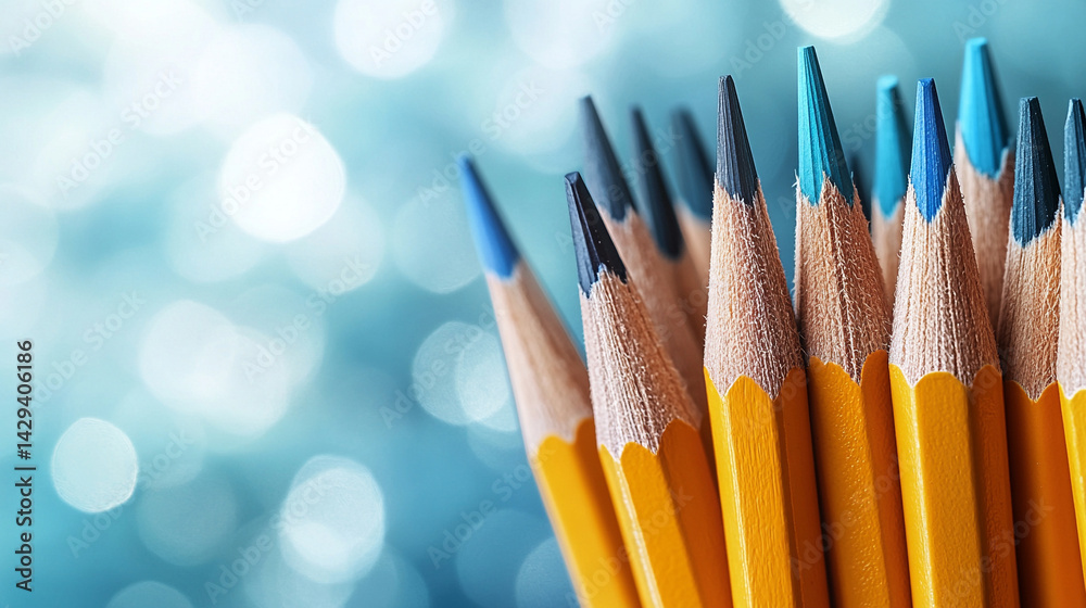 Close-up of sharpened multicolored pencils tightly arranged with focused tips against a soft blurred background symbolizing creativity diversity potential and the beginning of new ideas
