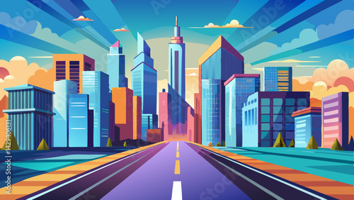 Very beautiful ,Empty City road perspective view and modern city centre with skyscrapers on the horizon. The way to success concept
