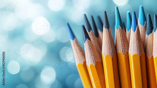 Obraz na płótnie Close-up of sharpened multicolored pencils tightly arranged with focused tips against a soft blurred background symbolizing creativity diversity potential and the beginning of new ideas
w salonie