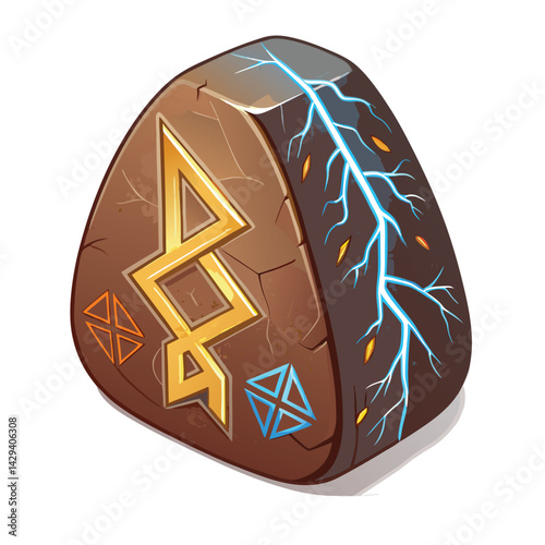 Render a glowing rune stone, intricately etched with elemental symbols (fire, water, earth, air), exhibiting a warm browny-gold hue.  High detail, fantasy style.