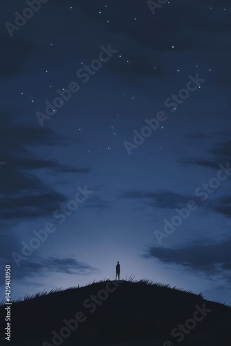 Person standing on hill at night