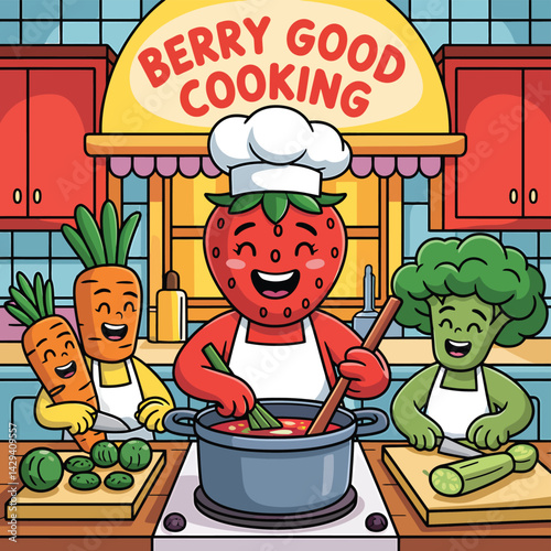 a cartoon of a chef cooking vegetables